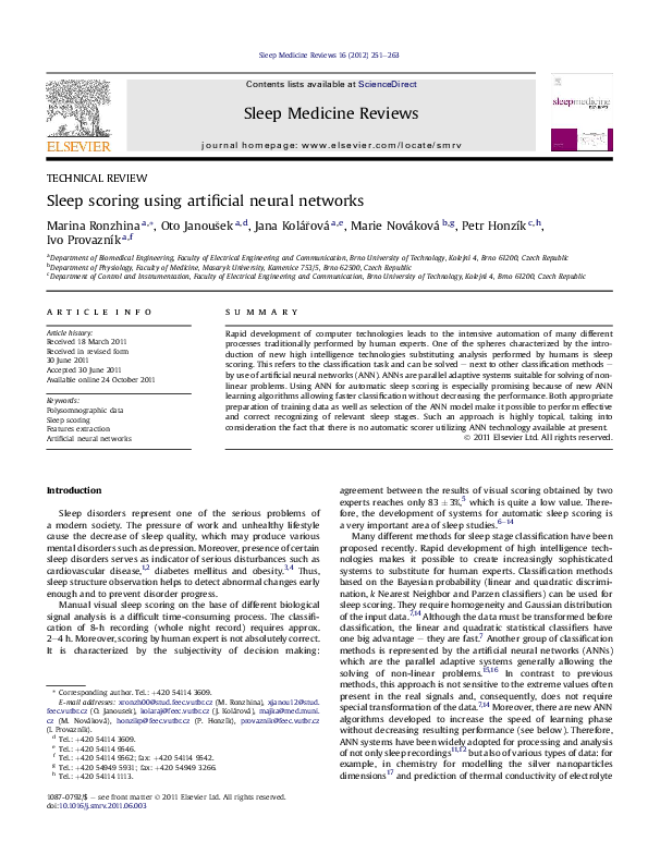 (PDF) Sleep scoring using artificial neural networks