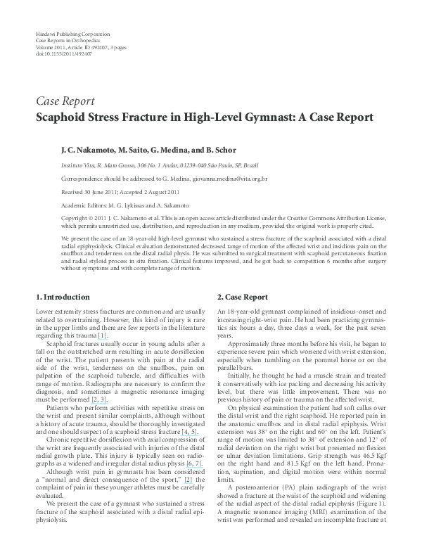 (PDF) Scaphoid stress fracture in highlevel gymnast a case report