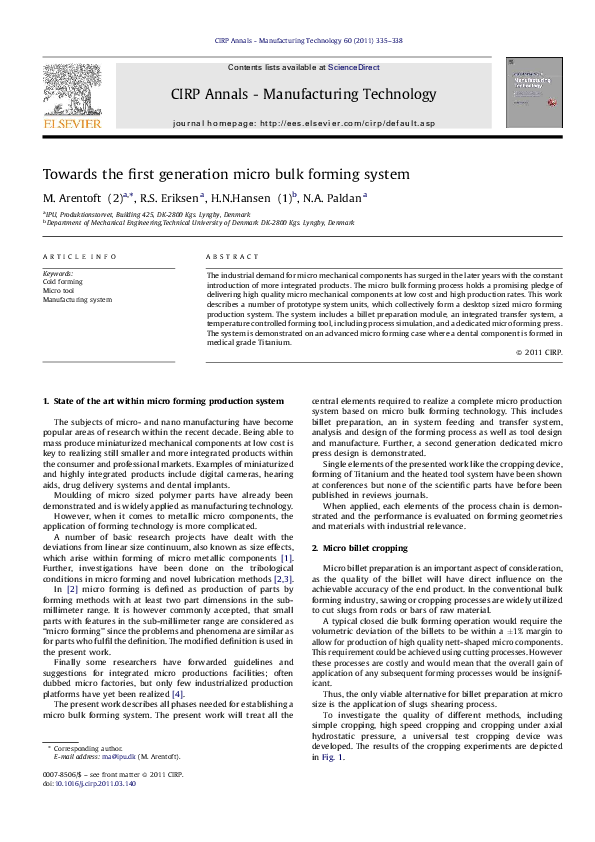 (PDF) Towards the first generation micro bulk forming system