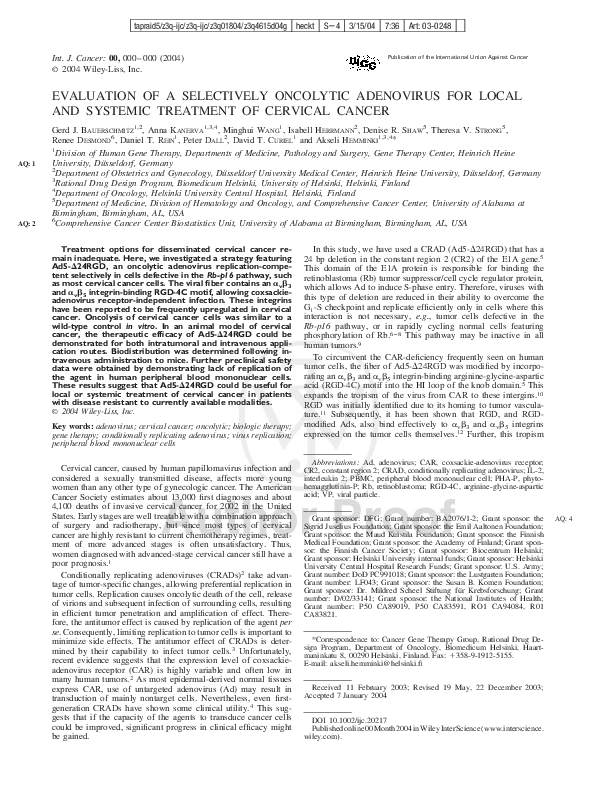 (PDF) Evaluation of a selectively oncolytic adenovirus for local and ...