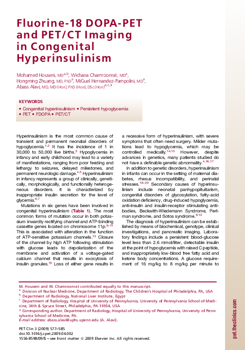 (PDF) Fluorine-18 DOPA-PET and PET/CT Imaging in Congenital Hyperinsulinism