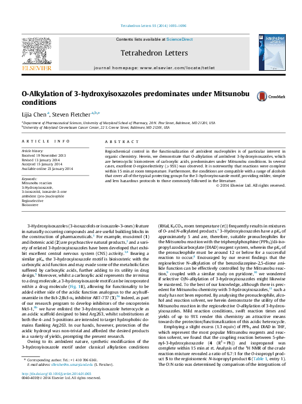 (PDF) O-Alkylation of 3-hydroxyisoxazoles predominates under Mitsunobu ...