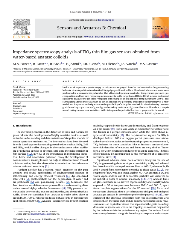 (PDF) Impedance spectroscopy analysis of TiO2 thin film gas sensors ...