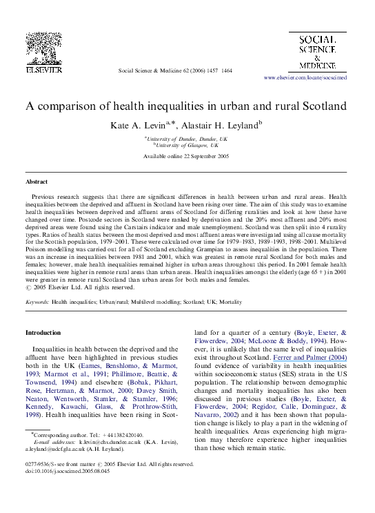 (PDF) A comparison of health inequalities in urban and rural Scotland