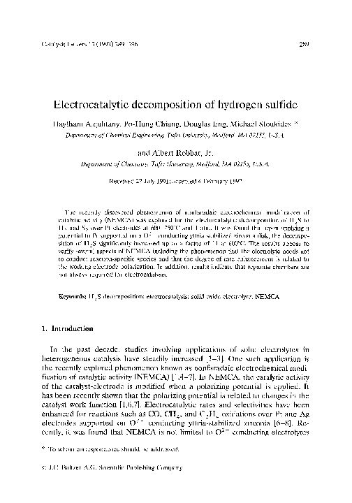 (PDF) Electrocatalytic decomposition of hydrogen sulfide