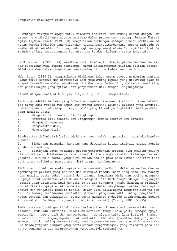 Pengertian Bimbingan Pribadi Sosial Susi Erliani Academia Edu