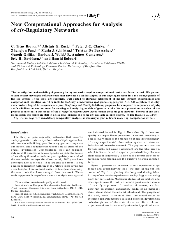 (PDF) New Computational Approaches for Analysis of cis-Regulatory Networks