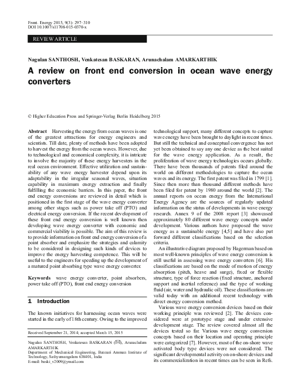 (PDF) A review on front end conversion in ocean wave energy converters
