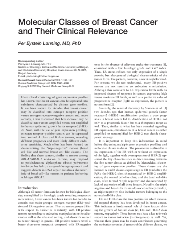 (PDF) Molecular classes of breast cancer and their clinical relevance