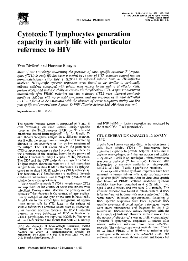 (PDF) Cytotoxic T lymphocytes generation capacity in early life with ...