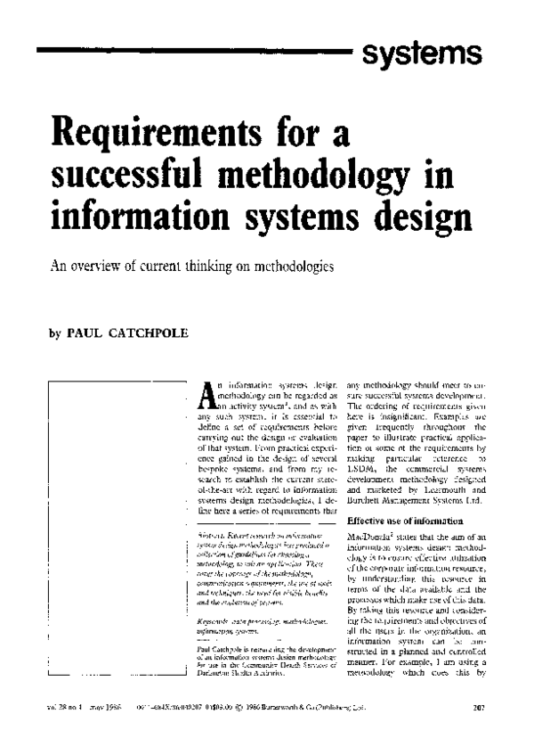 (PDF) Requirements for a successful methodology in information systems ...