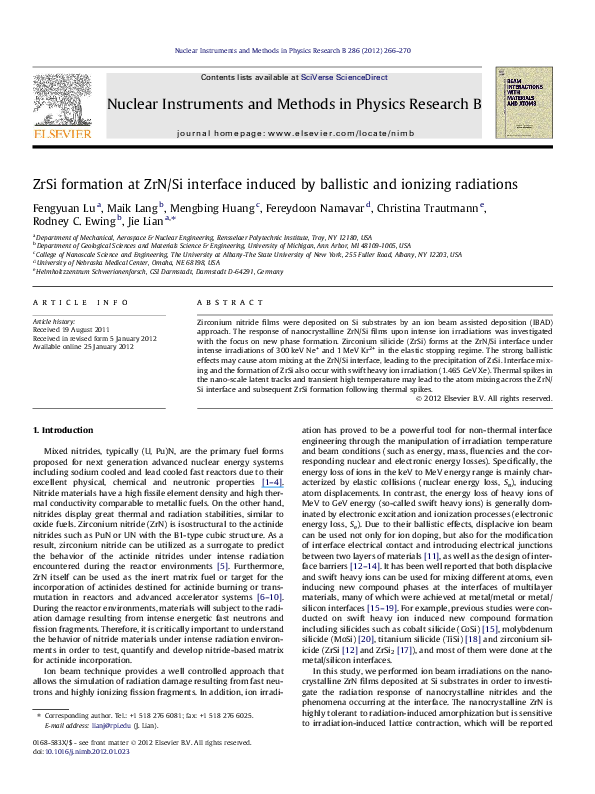 PDF) ZrSi formation at ZrN/Si interface induced by ballistic and