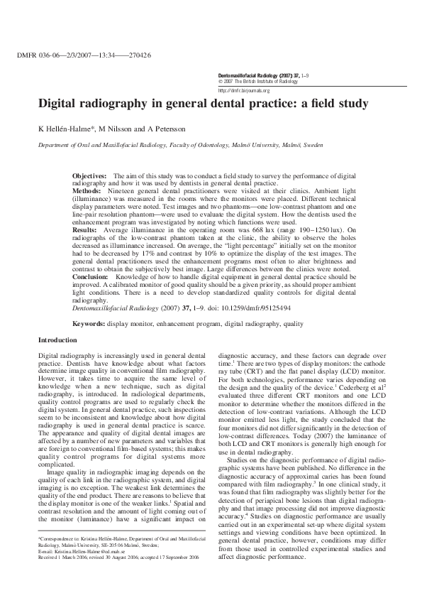 (PDF) Digital radiography in general dental practice a field study