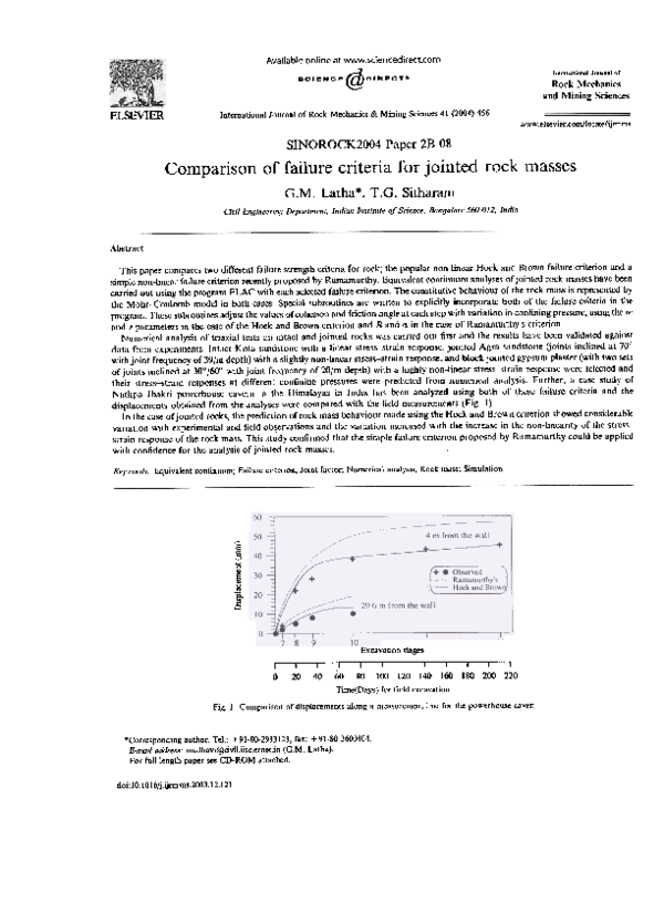 (PDF) Comparison Of Failure Criteria For Jointed Rock Masses