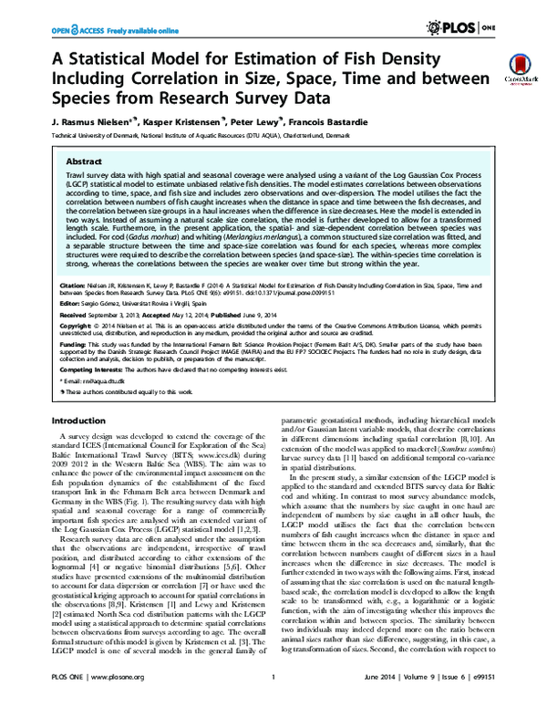 (PDF) A Statistical Model for Estimation of Fish Density Including ...