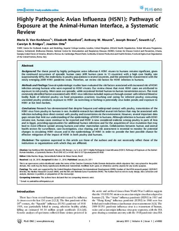 (PDF) Highly Pathogenic Avian Influenza (H5N1): Pathways of Exposure at ...
