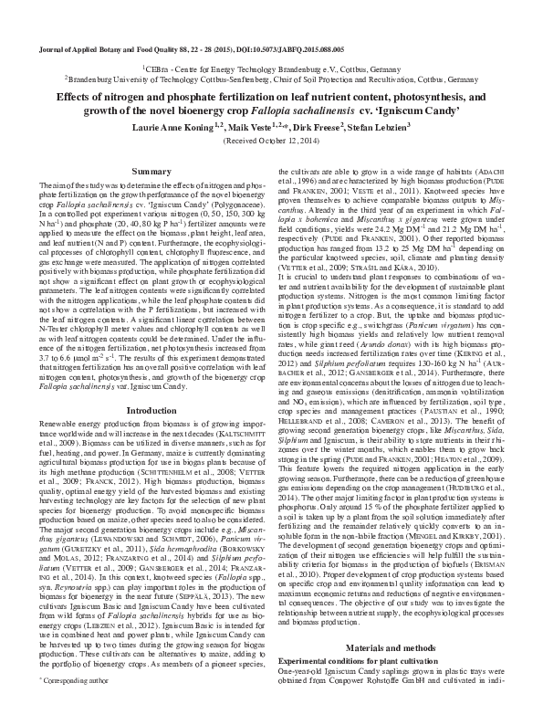 (PDF) Effects of nitrogen and phosphate fertilization on leaf nutrient ...