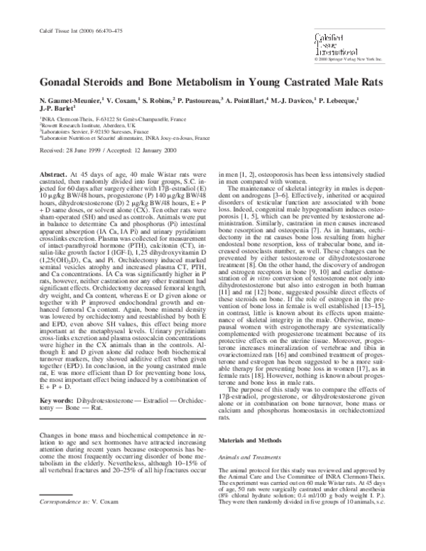 (PDF) Gonadal Steroids and Bone Metabolism in Young Castrated Male Rats
