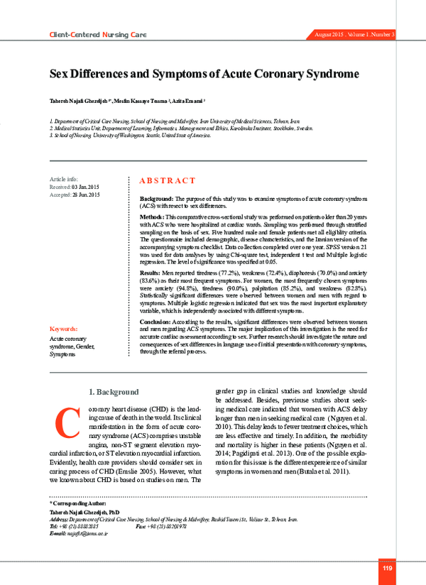 (PDF) Sex Differences and Symptoms of Acute Coronary Syndrome