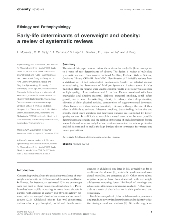 (PDF) Early-life determinants of overweight and obesity: A review of ...