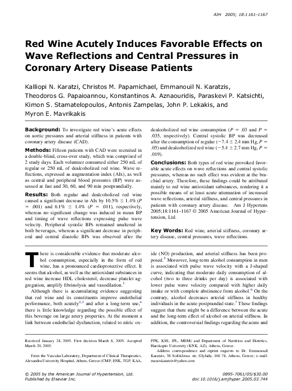 (PDF) Red Wine Acutely Induces Favorable Effects on Wave Reflections
