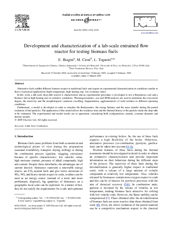 (PDF) Development and characterization of a labscale entrained flow