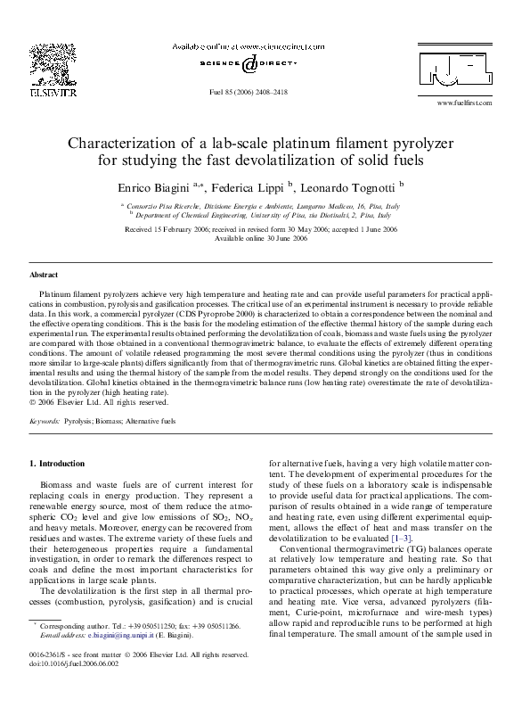 (PDF) Characterization of a lab-scale platinum filament pyrolyzer for ...