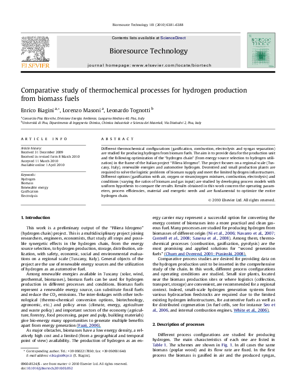 (PDF) Comparative study of thermochemical processes for hydrogen ...