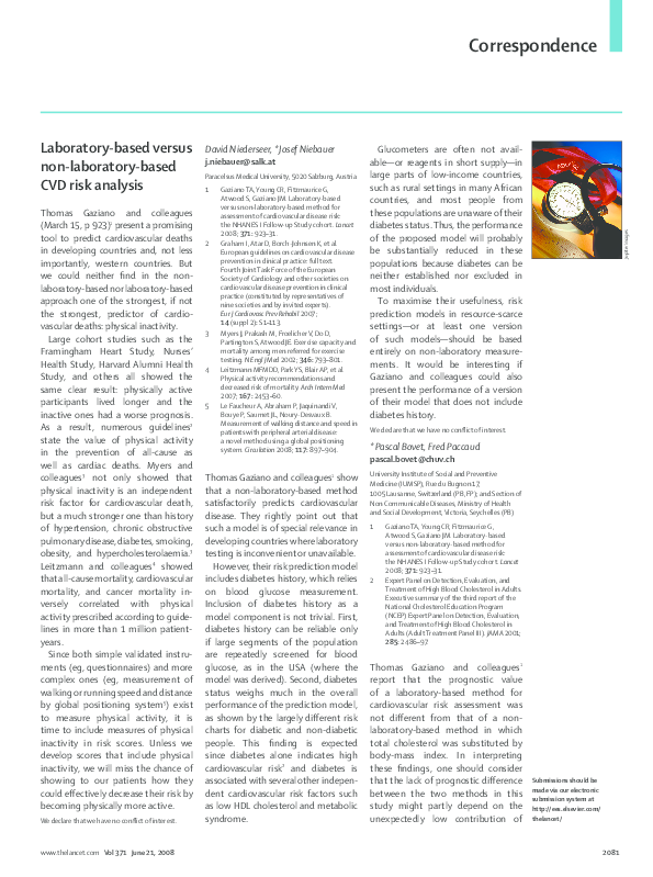 (PDF) Laboratorybased versus nonlaboratorybased CVD risk analysis