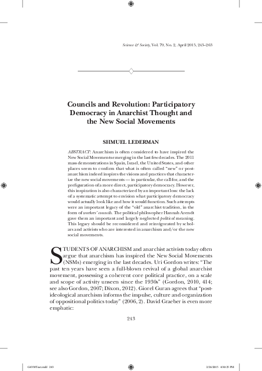 First page of “Councils and Revolution: Participatory Democracy in Anarchist Thought and the New Social Movements”