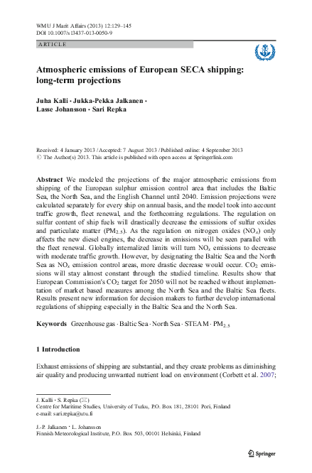 (PDF) Atmospheric emissions of European SECA shipping: long-term ...
