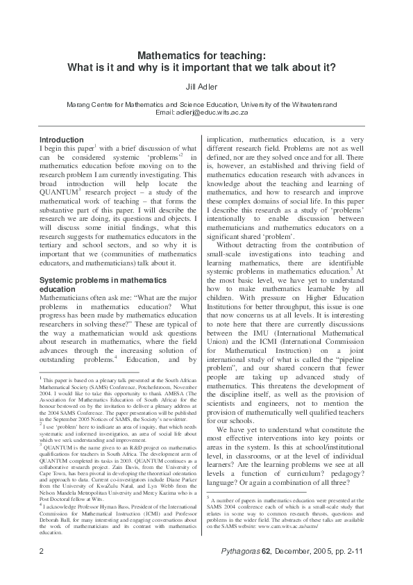 (PDF) Mathematics for teaching : what is it and why is it important ...