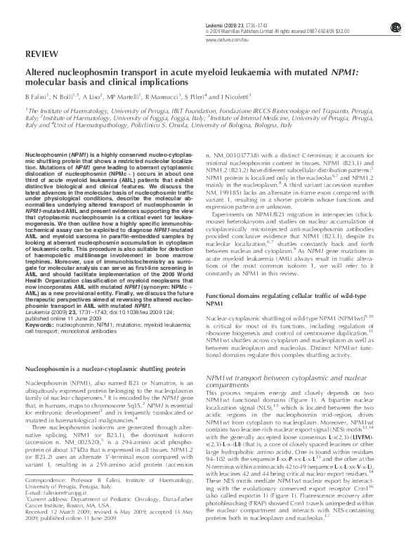 (PDF) Altered nucleophosmin transport in acute myeloid leukaemia with ...