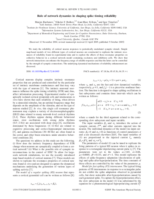 (PDF) Role of network dynamics in shaping spike timing reliability