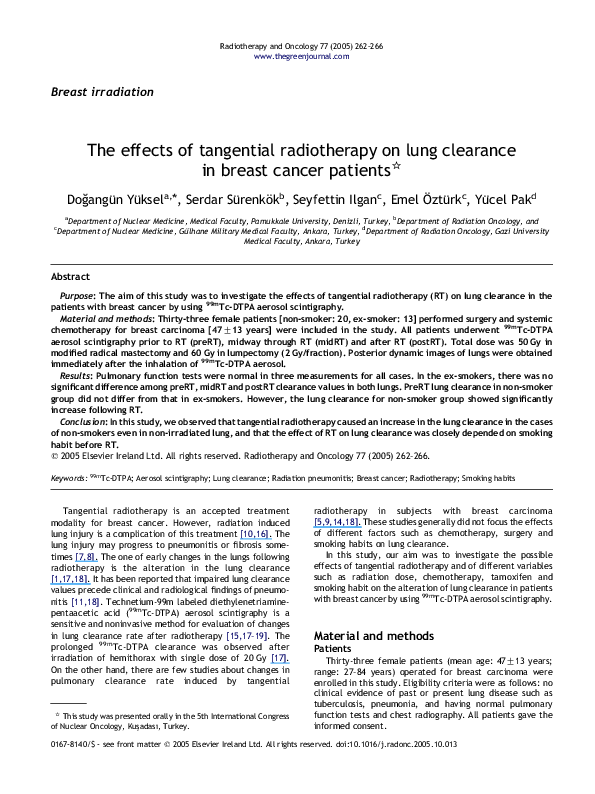(PDF) The effects of tangential radiotherapy on lung clearance in ...