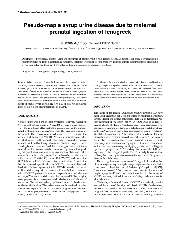 (PDF) Pseudomaple syrup urine disease due to maternal prenatal
