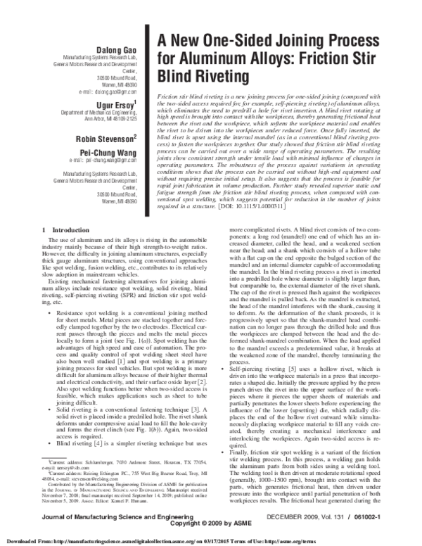 (PDF) A New OneSided Joining Process for Aluminum Alloys Friction