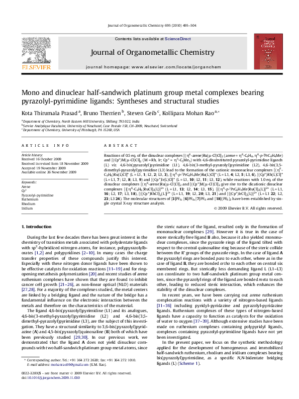 (PDF) Mono and dinuclear half-sandwich platinum group metal complexes ...