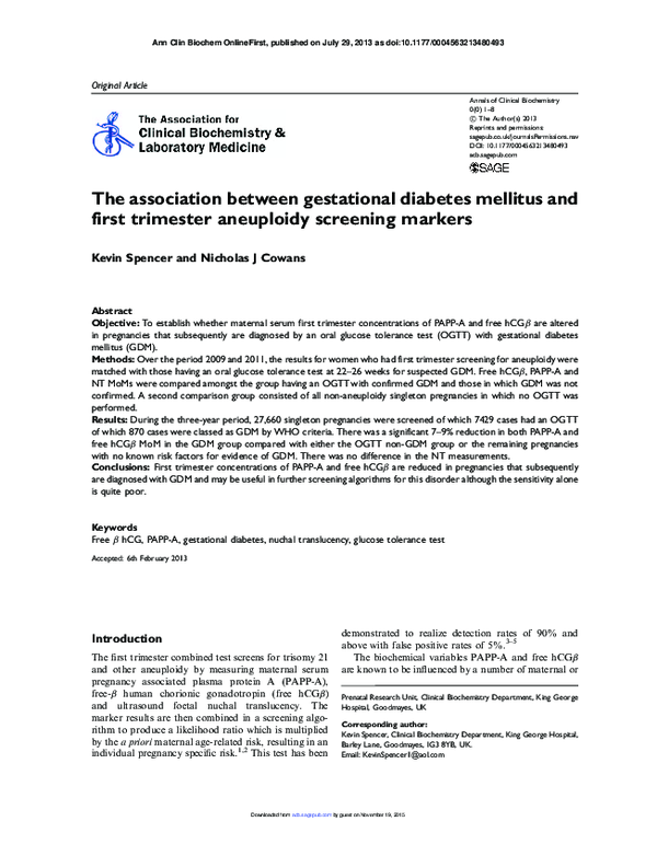 (PDF) The association between gestational diabetes mellitus and first ...