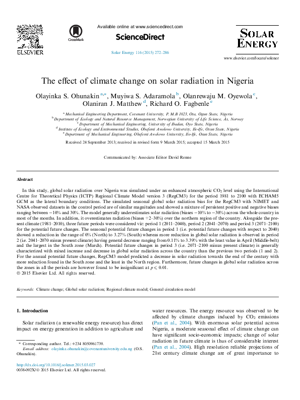 (PDF) The effect of climate change on solar radiation in Nigeria