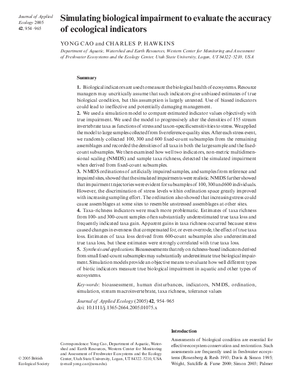 (PDF) Simulating biological impairment to evaluate the accuracy of ...