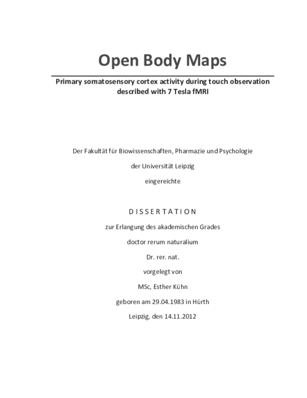 (PDF) Open body maps Primary somatosensory cortex activity during touch observation described
