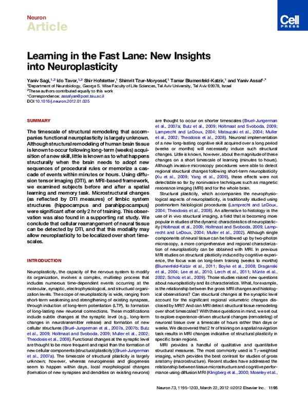 (PDF) Learning in the Fast Lane: New Insights into Neuroplasticity