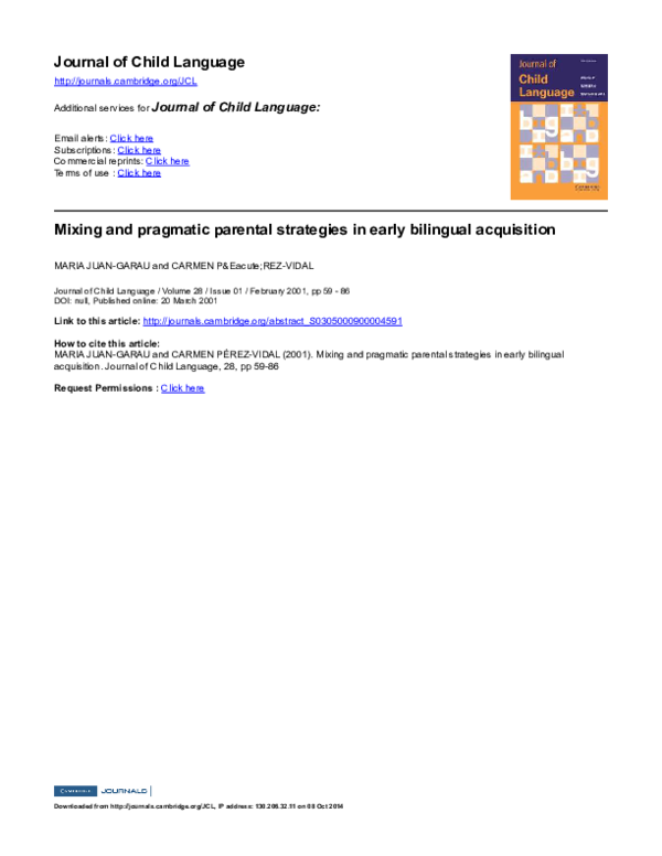 (PDF) Mixing and Pragmatic Parental Strategies in Early Bilingual ...