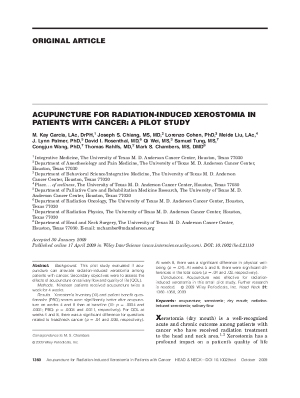(PDF) Acupuncture for radiationinduced xerostomia in patients with