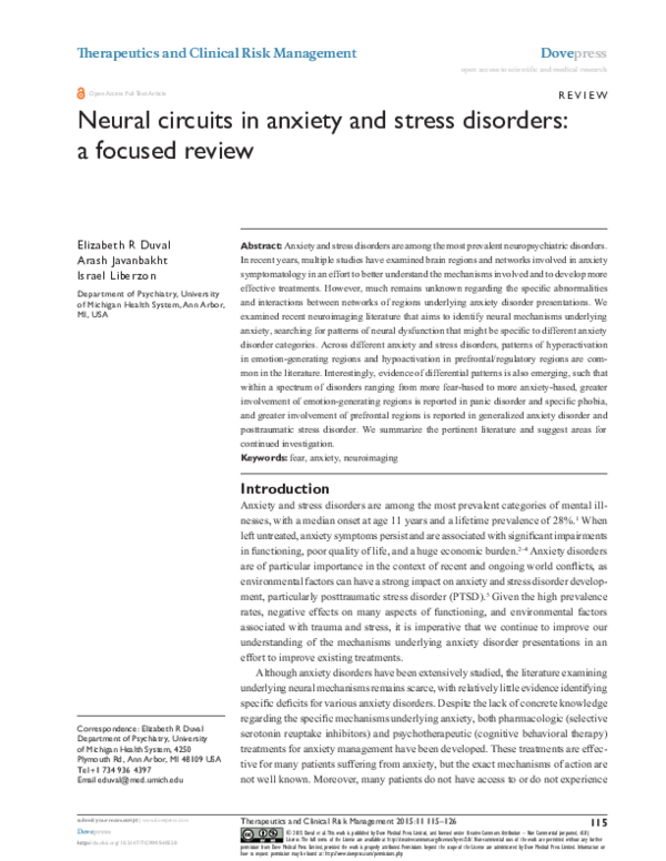 (PDF) Neural circuits in anxiety and stress disorders: a focused review