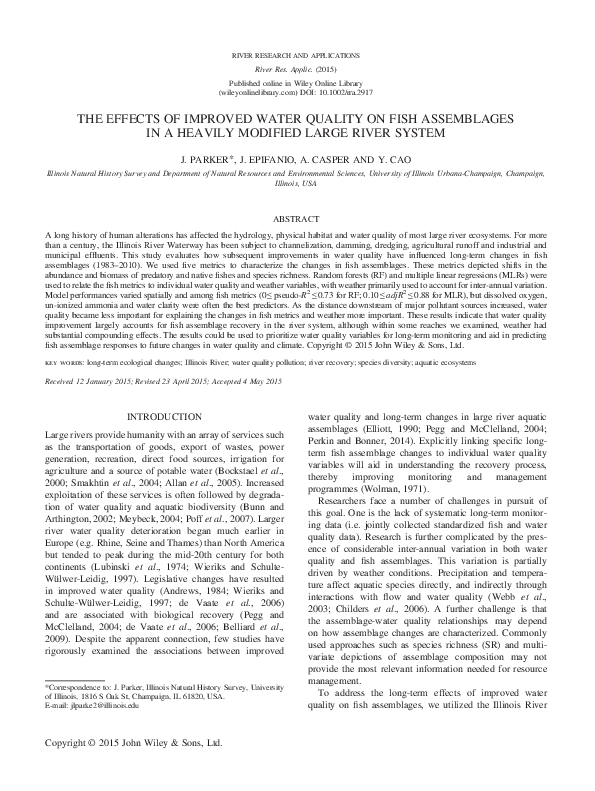 (PDF) THE EFFECTS OF IMPROVED WATER QUALITY ON FISH ASSEMBLAGES IN A ...