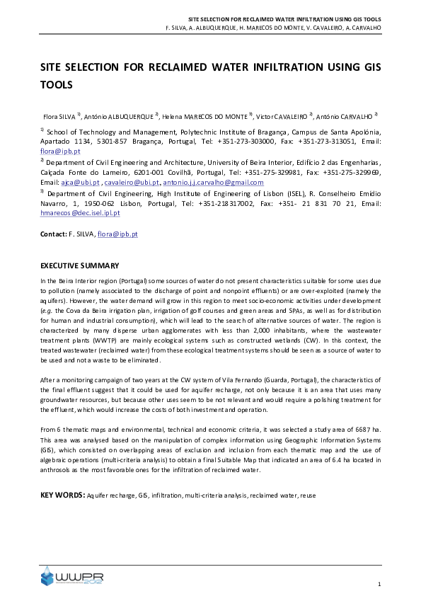 (PDF) Site selection for reclaimed water infiltration using GIS tools