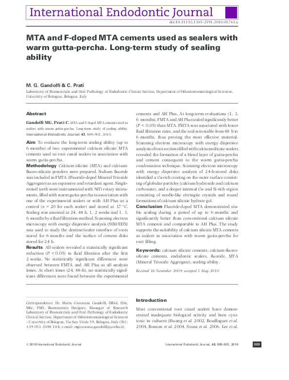 (PDF) MTA and F-doped MTA cements used as sealers with warm gutta ...