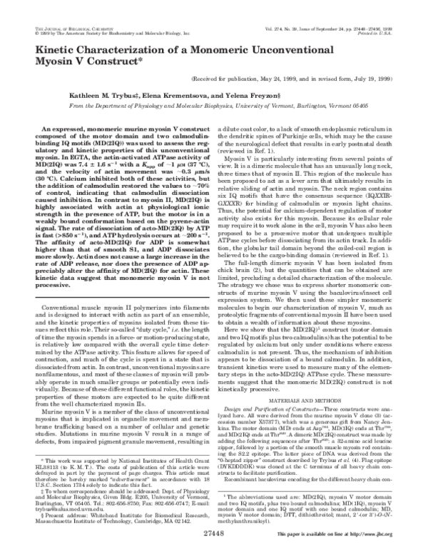 (PDF) Kinetic Characterization of a Monomeric Unconventional Myosin V ...